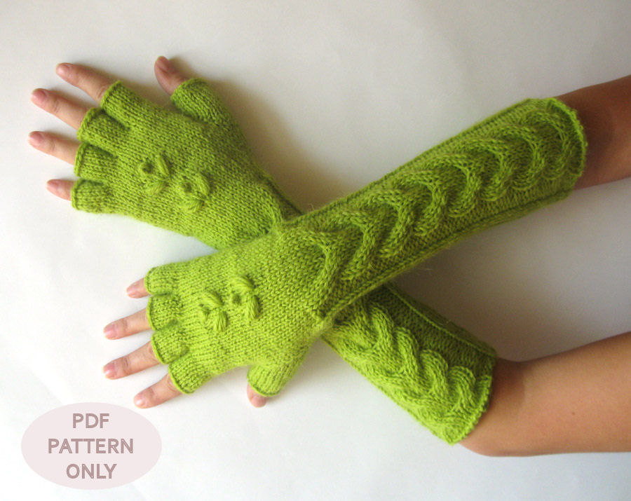 Knit Mittens Pattern Cable Fingerless Gloves Pattern Hand Warmers Pattern Kni...